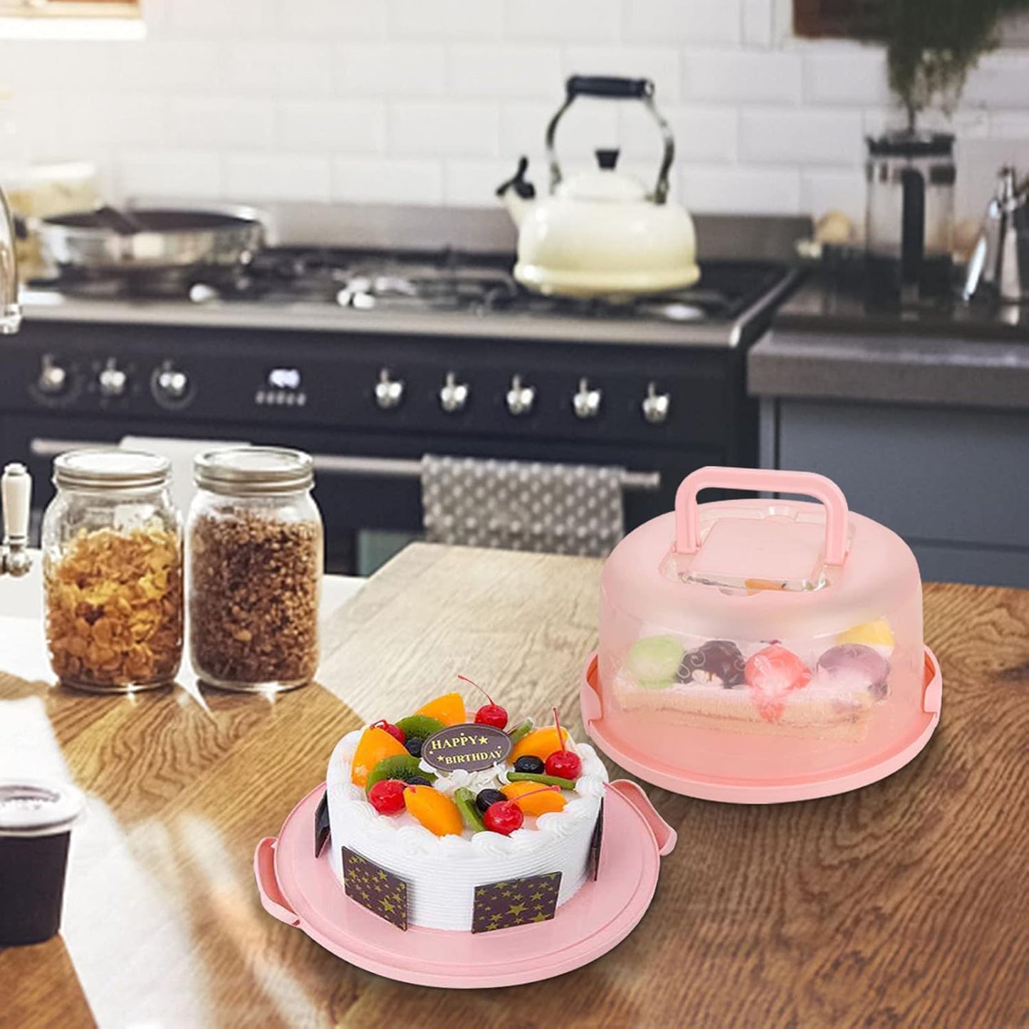Cake Carrier with Lid and Handle, BPA-Free Cake Containers Cake Holder for 10 inch Cake Cupcake Carrier - Plastic Cover Two Sided Base for Transport Pies Nuts Fruit Perfect Gifts (Blue)