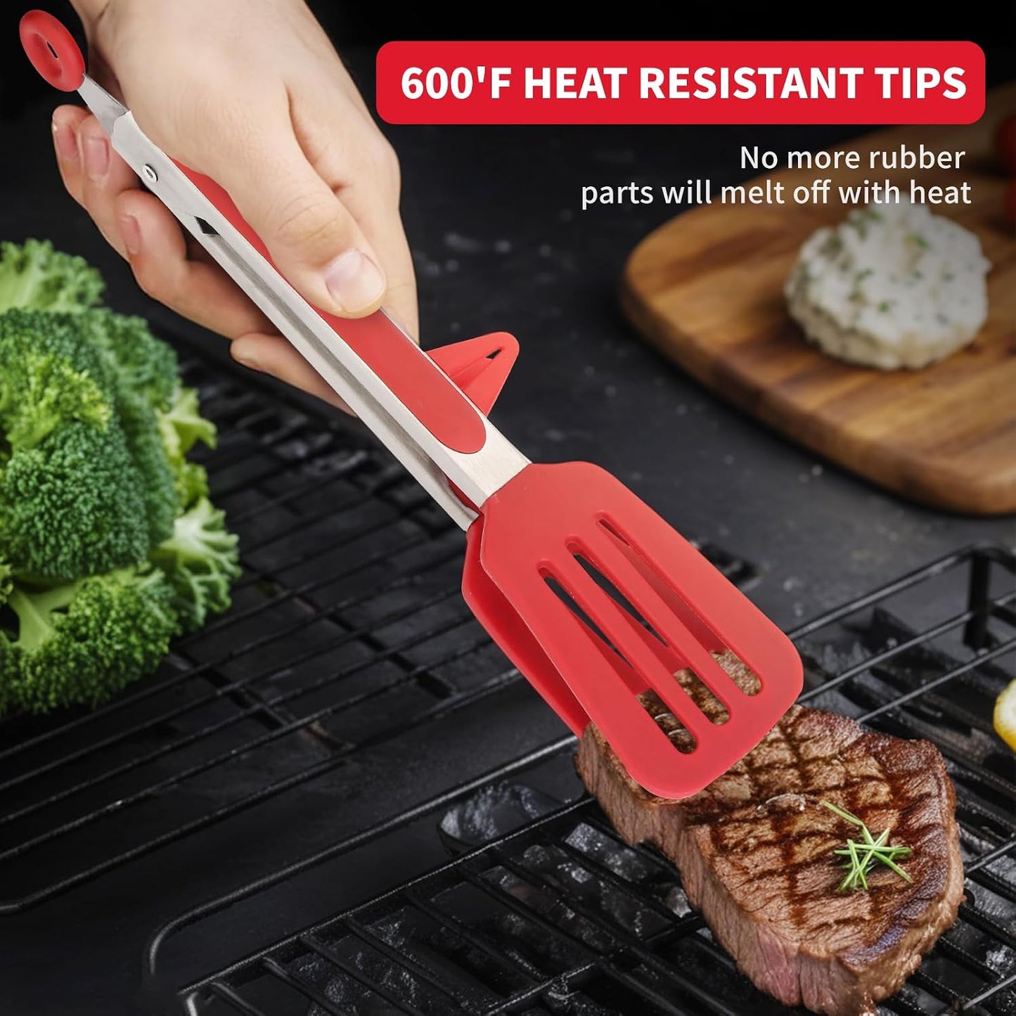Kitchen Tongs,Set Of 3 Tongs with Silicone Tip for Cooking 9/12 Inch Stainless Steel Kitchen Tong for Meat,Food Grill,Salad,BBQ,Frying,Serving,Dishwasher (Black, 12 Inch)