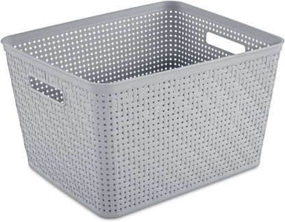 Sterilite 6-Pack Tall Basket, Woven Plastic Storage Baskets for Organization, Cement - Organizing Bin Containers with Handles for Bedroom, Bathroom, Dorm, and Closet