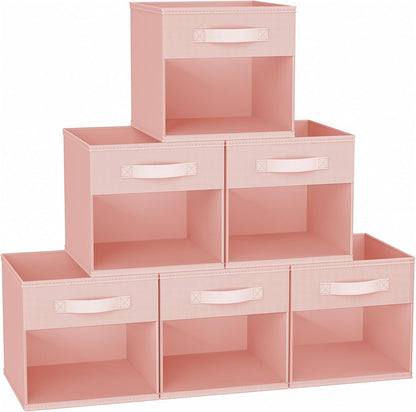 DIMJ Storage Cubes, 11x 11 inch Cube Storage Bin, 6 Pack Closet organizers and storage Bins with Window, Collapsible Baskets with Handle for Shelves, Clothes, Toys, Books (Grey)