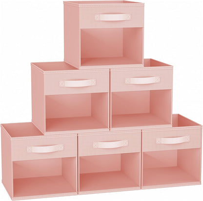 DIMJ Storage Cubes, 11x 11 inch Cube Storage Bin, 6 Pack Closet organizers and storage Bins with Window, Collapsible Baskets with Handle for Shelves, Clothes, Toys, Books (Grey)