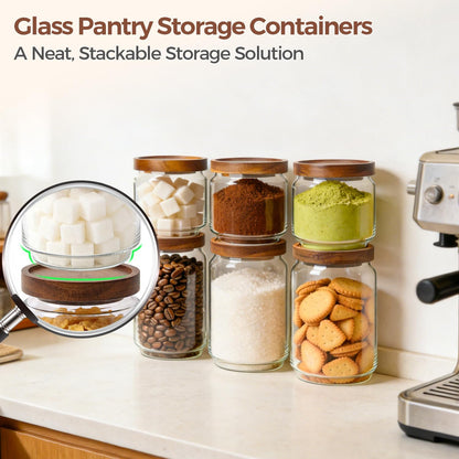 ComSaf 2Pcs (4.2Qt) Wide-Mouth Flour Sugar Storage Containers - Include Scoops & Labels, Easy to Scoop & Airtight, Large Glass Jar for Bakers to Store Bulk Flour, Rice, and Dry Goods in Kitchen Pantry