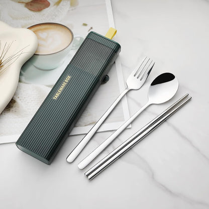 DEVICO Travel Utensils with Case, 18/8 Stainless Steel Reusable Silverware Set for Lunch Box, Portable Cutlery Set, Fork and Spoon Set for Camping, Lunch, Picnic, Workplace, School (Green)