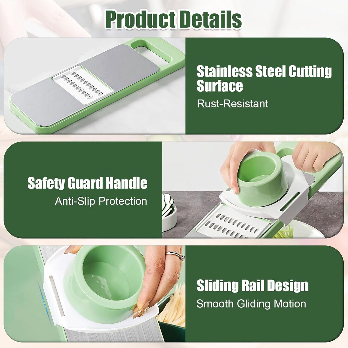 6-in-1 Mandoline Slicer for Kitchen with Interchangeable Blades, Multi-Veggie Cutter, Food Chopper with Stainless Steel Blades, Safe Hand Guard, Ideal for Salad, Meal Prep & Healthy Cooking