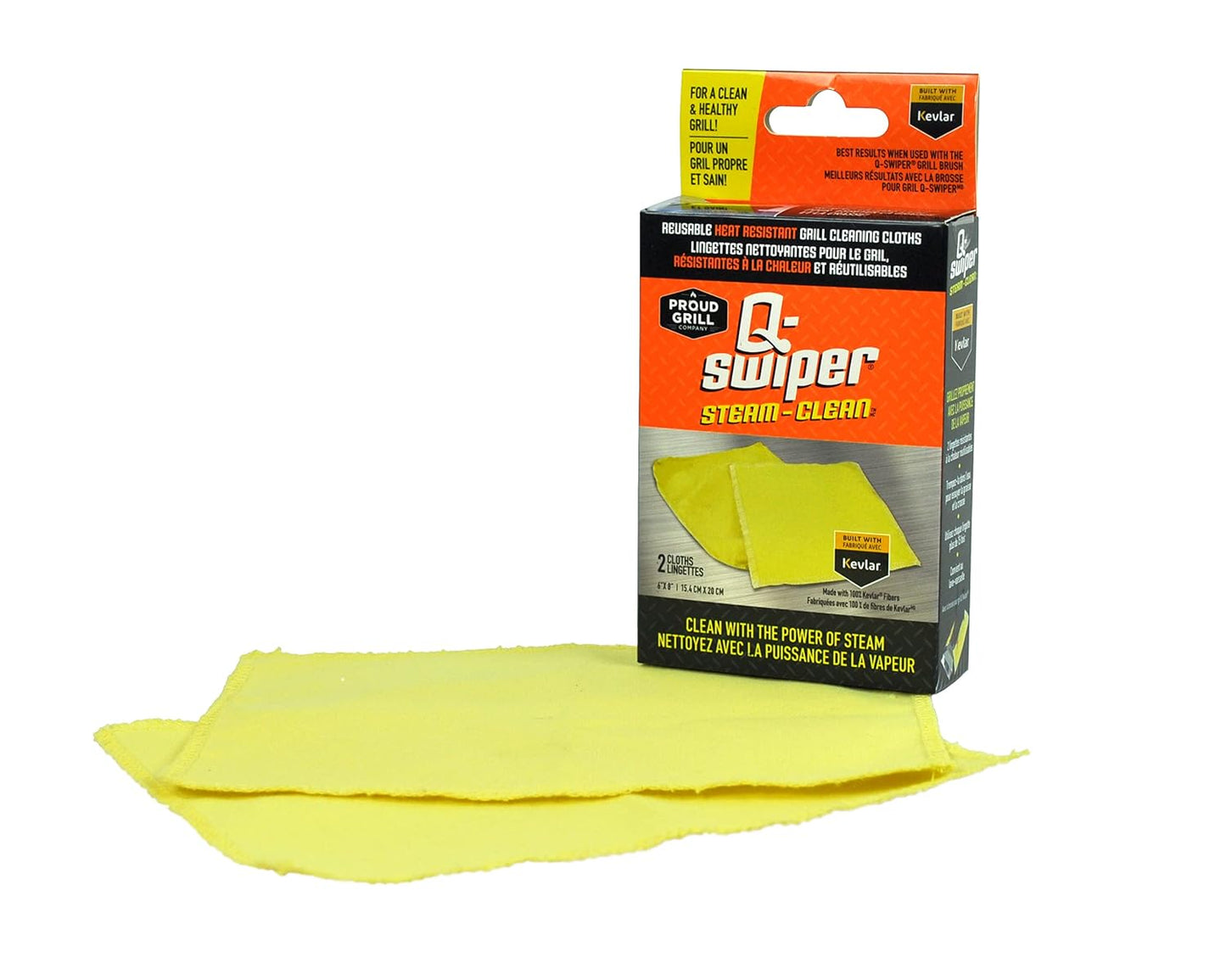 Proud Grill Q-Swiper Steam-Clean Grill Cleaning Cloths - Made with 100% Kevlar Fibers, Reusable Steam Cloths for BBQ Grates, Cast Iron & Stainless Steel, Heat-Resistant, Dishwasher Safe - Pack of 2