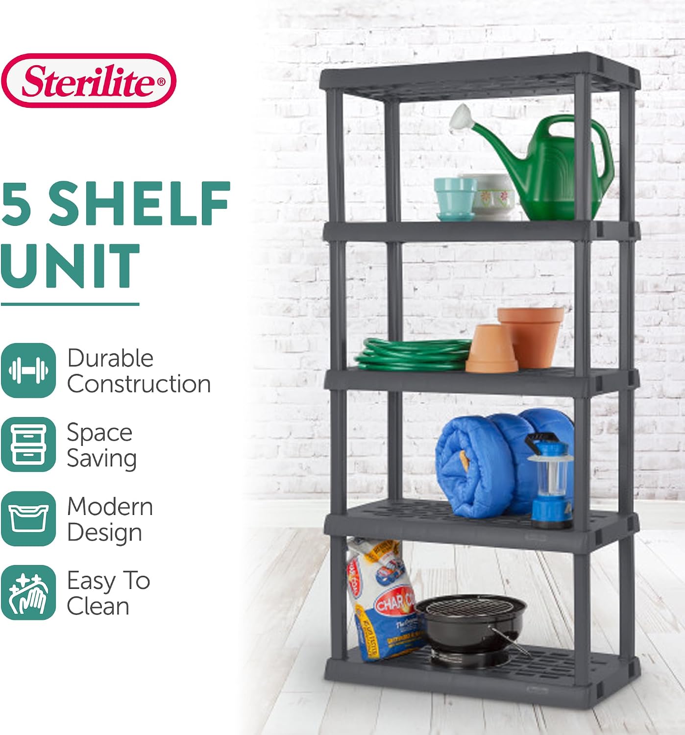 Sterilite 18-Pack Plastic Storage Bins w/ Lids, Shelf Totes Clear Containers, 25 Qt, Gray