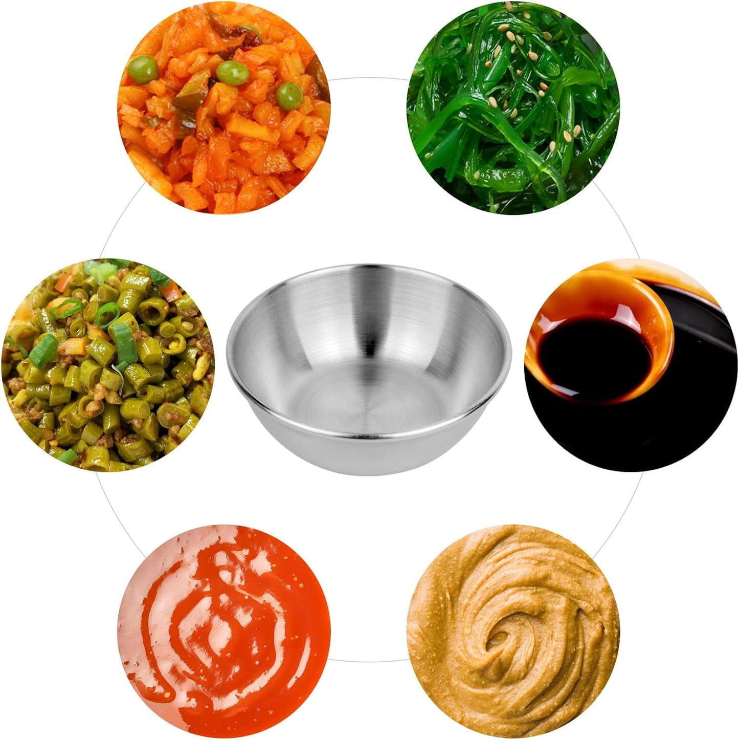 Stainless Steel Sauce Dishes,4 Pack Dipping Bowls,Small Bowls for Side dishes, Appetizer,Dip,Sushi.Reusable and Dishwasher Safe (4, Silvery)