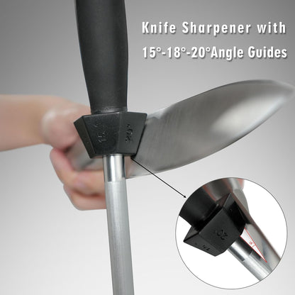 12-Inch Knife Sharpening Rod, Fine Carbon Honing Steel, Black Handle
