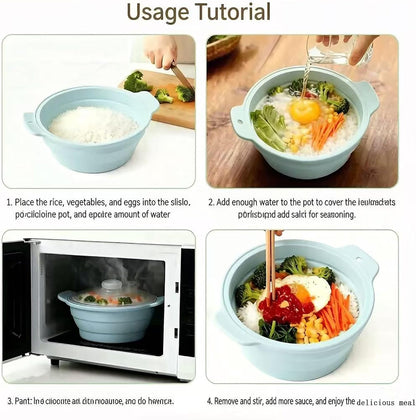 Collapsible Silicone Microwave Vegetable Steamer with Removable Steam Rack,42oz Heat-Resistant Cooker with Steam Holes,Easy to Store Freezer Dishwasher Safe,BPA Free (Grey)