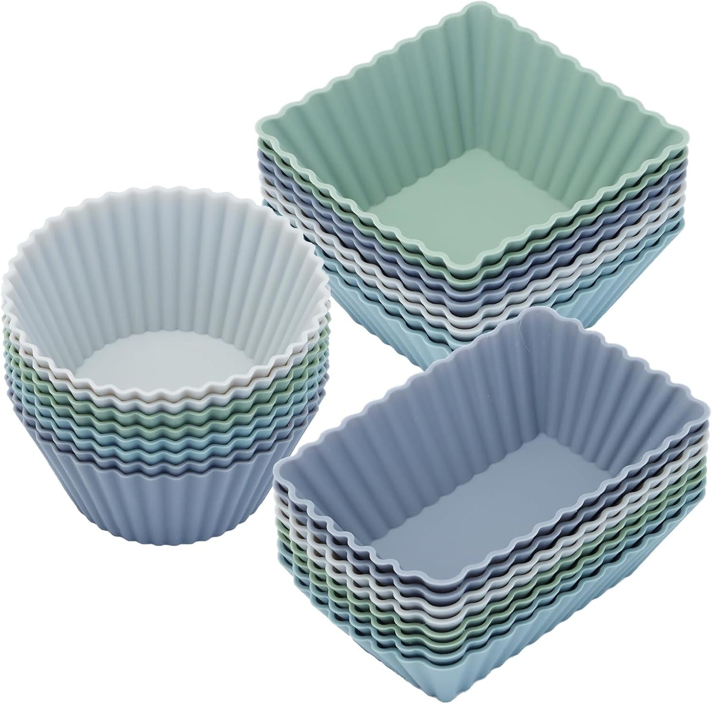 24Pack Silicone Muffin Cups, Reusable Cupcake Liners Molds for Baking, 3 Shapes Lunch Box Bento Dividers-Round, Square, and Rectangular (Orange Series, Regular Size)