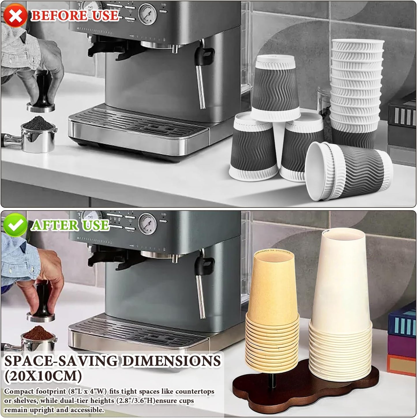 Wood Disposable Cup Dispenser for Countertop | Stylish Bathroom Cup Holder - Perfect for Plastic Mouthwash Cup Storage Organizer,Coffee Paper Cups and Kitchen,Take Out Cup Carriers for Party
