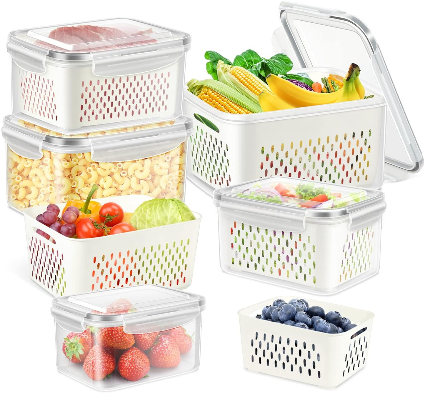 10 Pieces Fruit Storage Container for Fridge, 5 Pack Plastic Fruit Containers for Fridge with Removable Colander, Container for Fruit Berry Salad, BPA Free Kitchen Refrigerator Organizers