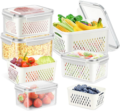 10 Pieces Fruit Storage Container for Fridge, 5 Pack Plastic Fruit Containers for Fridge with Removable Colander, Container for Fruit Berry Salad, BPA Free Kitchen Refrigerator Organizers