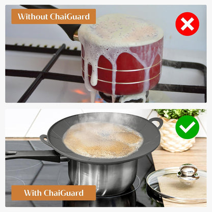 Chai, Tea & Milk Boil Over Spill Stopper Silicone Lid – Pots & Saucepans Universal Fit | Food-Safe, BPA-Free, Dishwasher Safe, withstand up to 520°F Temp