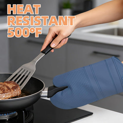Yutat Silicone Oven Mitts - Oven Mitts and Pot Holders Sets Made of Non-Slip & BPA-Free Silicone, High Heat Resistant 500 Degrees, Perfect for Kitchen Cooking Baking BBQ, Peak Green