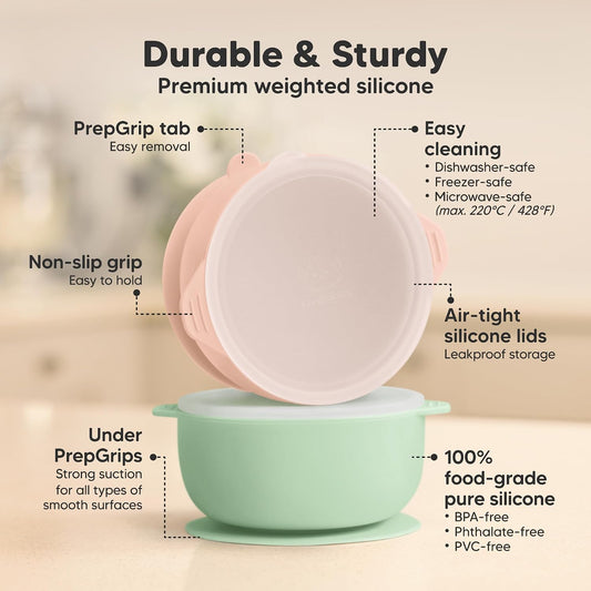 KeaBabies 2-Pack Baby Bowls with Suctions, Lids - Silicone Toddler Suction Bowls for Baby Boy, Girl, Kids, Food Grade Silicone, BPA-Free, Dishwasher Safe, Toddler Eating Essentials (Terracotta)