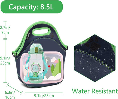 VASCHY Lunch Bag for Kids, Insulated Neoprene Lightweight Lunch Box Bag for Children Boys and Girls School Daycare Kindergarten Dinosaur