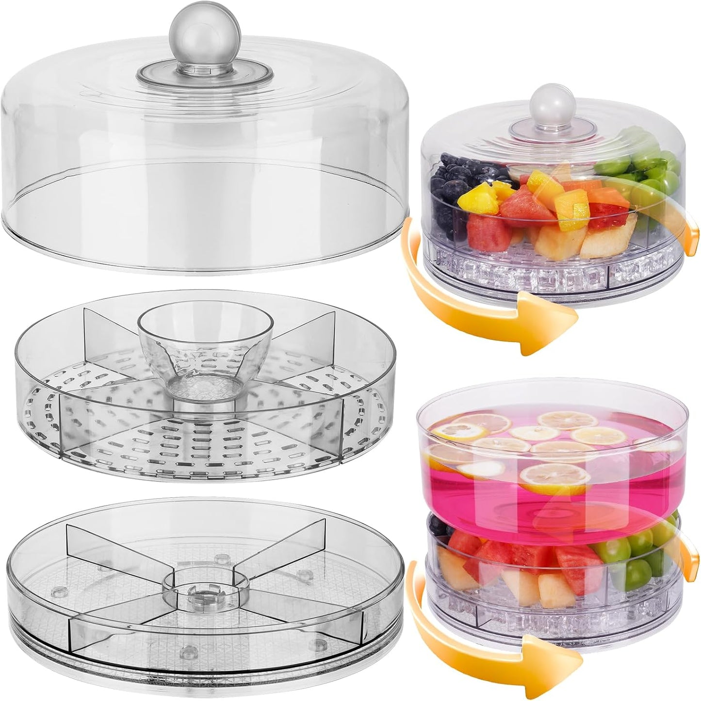 NiHome Rotating Serving Tray with Lid and Compartments, Portable BPA-Free Plastic Serving Tray for Nuts, Fruits, Candy & Crackers, Snack Organizer for 2–4 People, Parties, Travel & Home Entertaining