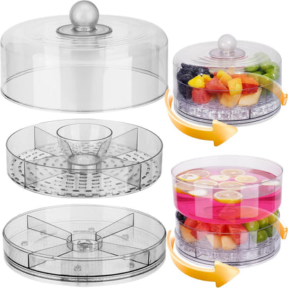 NiHome Rotating Serving Tray with Lid and Compartments, Portable BPA-Free Plastic Serving Tray for Nuts, Fruits, Candy & Crackers, Snack Organizer for 2–4 People, Parties, Travel & Home Entertaining