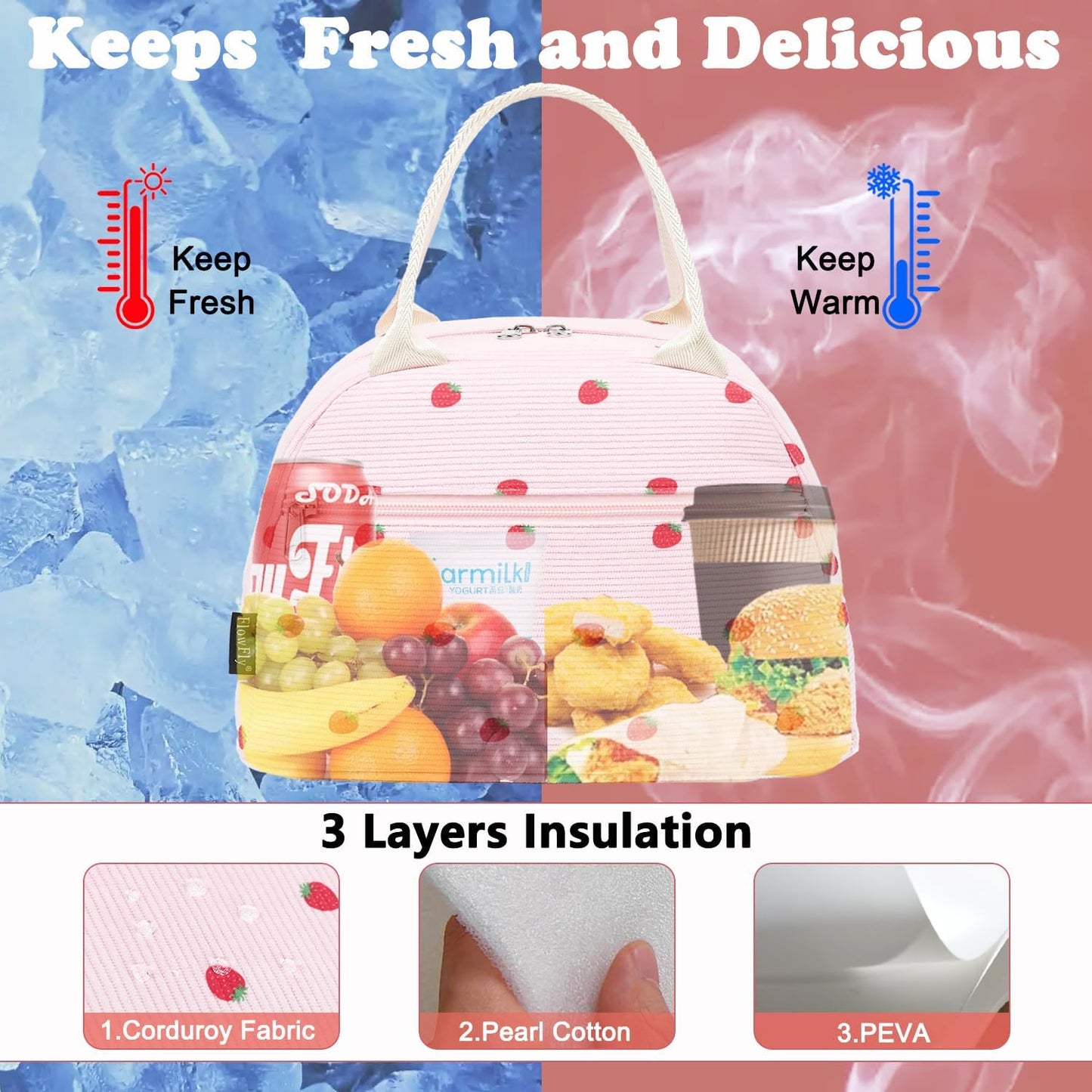 GYEUKHAM Lunch Bag Women, Lunch Box for Adult Men Kids Girls, Small Cute Lunchbox Tote Large Capacity Insulated Lunch Container Cooler for Work School Picnic Travel, Black White Stripes