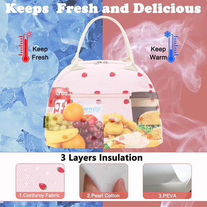 GYEUKHAM Lunch Bag Women, Lunch Box for Adult Men Kids Girls, Small Cute Lunchbox Tote Large Capacity Insulated Lunch Container Cooler for Work School Picnic Travel, Black White Stripes
