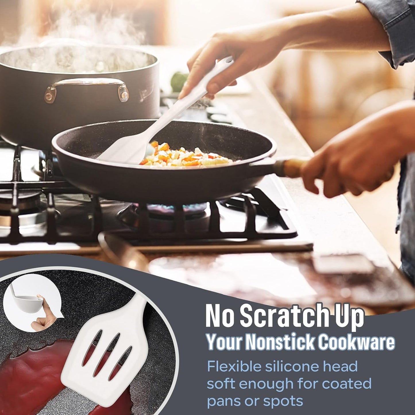 E-far Silicone Cooking Utensils Set, 7-Piece Black Heat Resistant Kitchen Utensils Set, Kitchen Nonstick Tools Spatula Ladle Spoon Pasta Server for Non-stick Cookware, Non-Toxic & Dishwasher safe