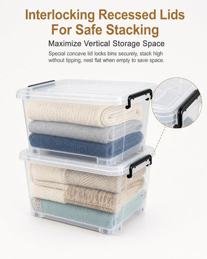 NUMIFUN 7Qt Clear Plastic Storage Bins with Lids,6 Pack | Stackable organizing totes with buckle latches & handles.Dust-proof clear design for home,office & pantry space saving