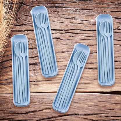 ELANE 4 Sets Reusable Travel Utensils Set with Case,Camping Cutlery Set Reusable Cutlery Set with Case,Utensil Sets for Lunch Picnic Daily Use Outdoor