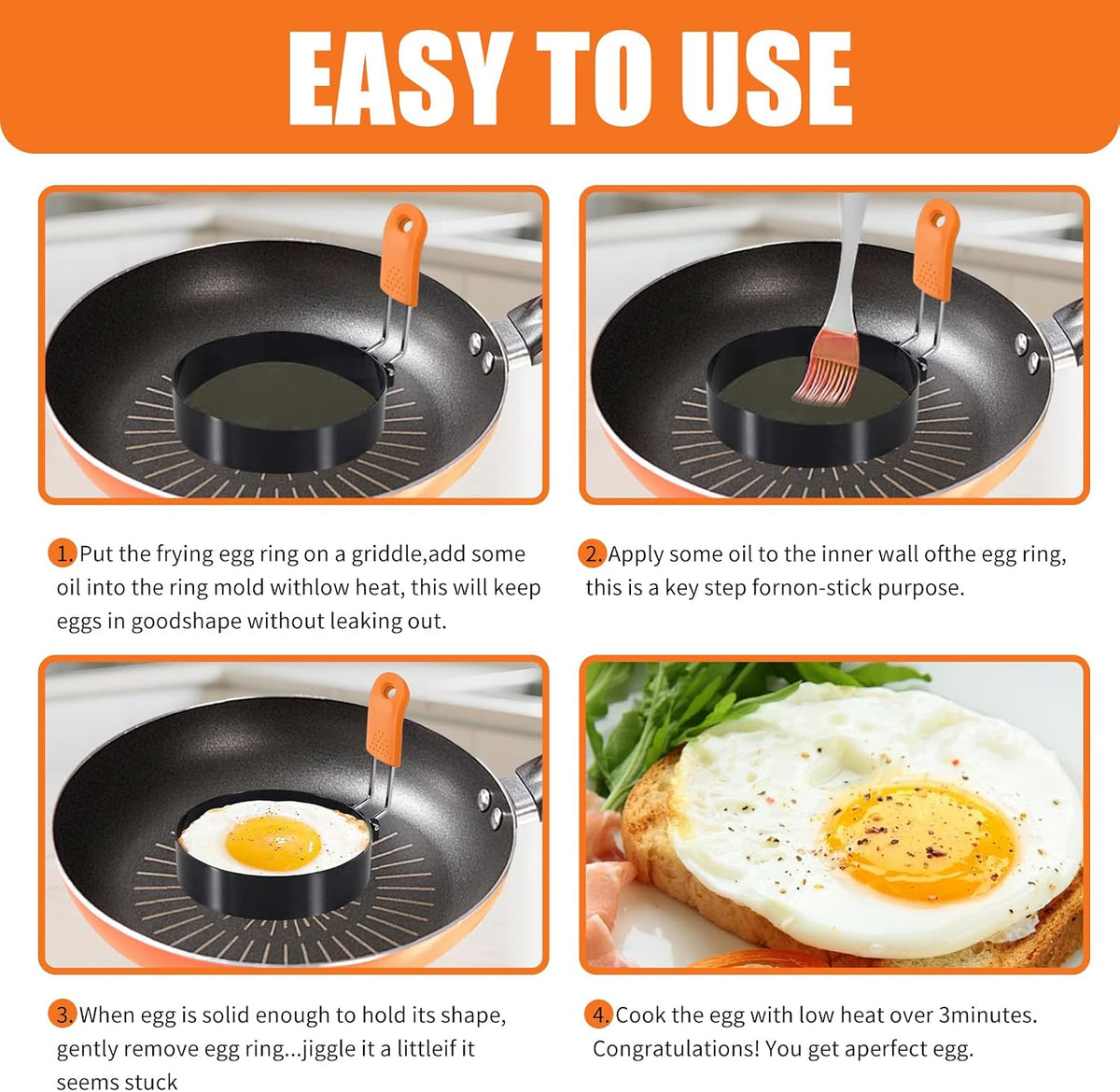 4 Set 3.5" Nonstick Egg Rings, Large Ring for Frying Eggs