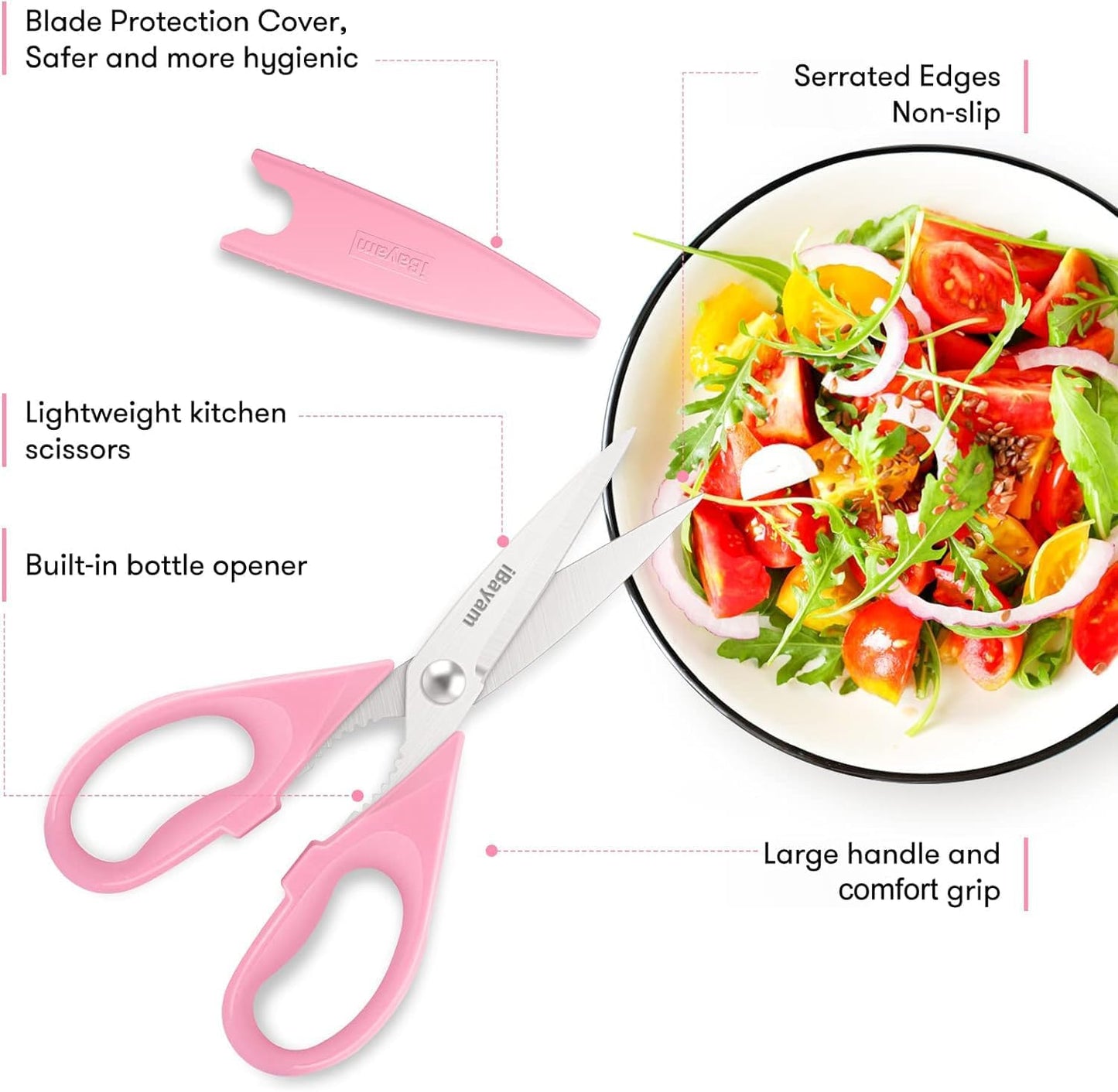 iBayam 2 Pack All Purpose Kitchen Shears Heavy Duty - Stainless Steel Kitchen Scissors With Protective Sheath, Soft Comfort-Grip Handle, Food & Meat Scissors, Home, Kitchen, Dining Utility Gadgets
