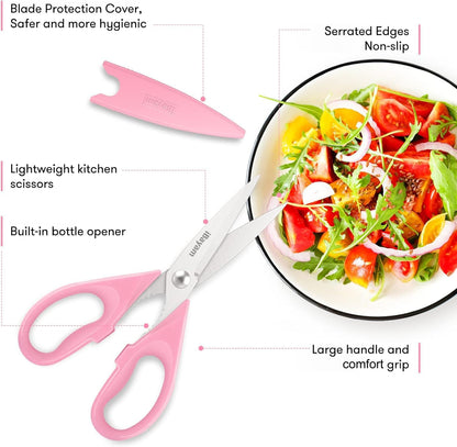 iBayam 2 Pack All Purpose Kitchen Shears Heavy Duty - Stainless Steel Kitchen Scissors With Protective Sheath, Soft Comfort-Grip Handle, Food & Meat Scissors, Home, Kitchen, Dining Utility Gadgets
