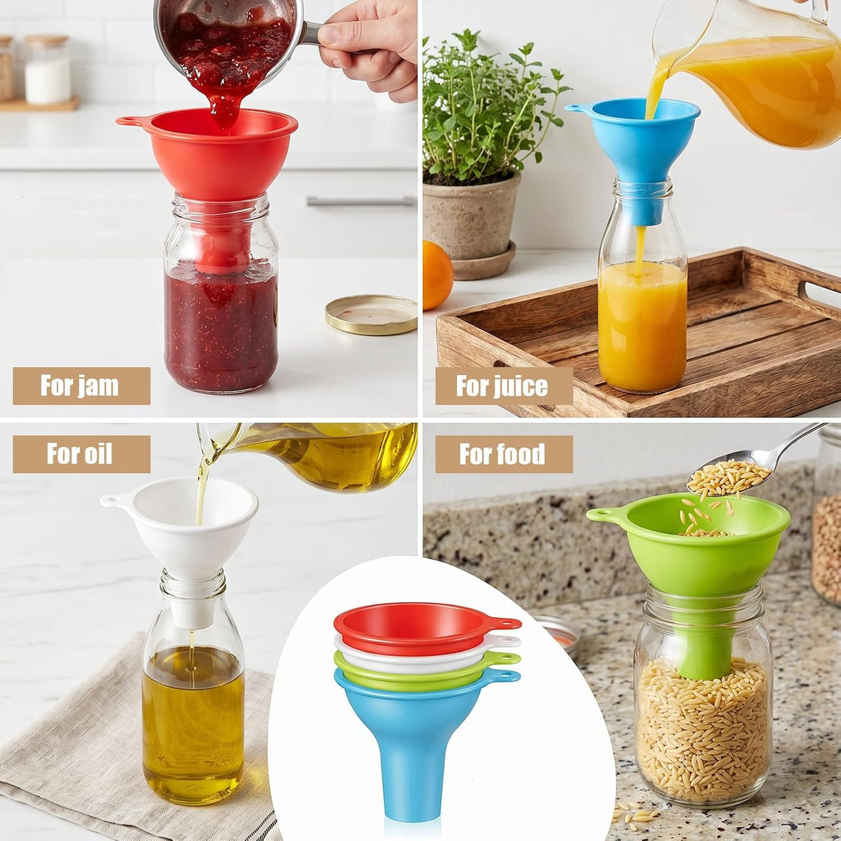 4pcs Silicone Funnels for Kitchen Use,Wide Mouth Silicon Funnel