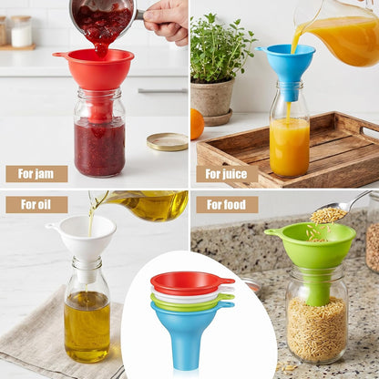 4pcs Silicone Funnels for Kitchen Use,Wide Mouth Silicon Funnel