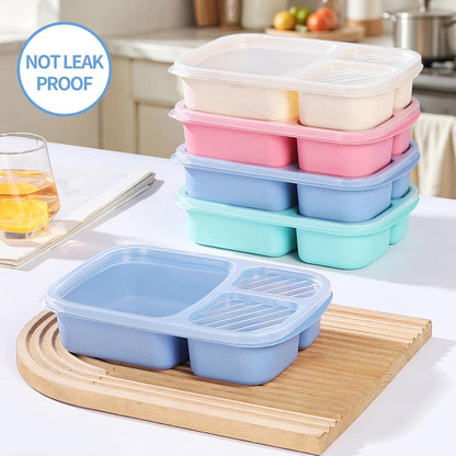 Bento Box Adult Lunch Box - 3 Pack,3-Compartment Leak-Proof Bento Boxes Ideal Portion Sizes for Kids , Reusable Food Storage Snack Containers,Microwave and Dishwasher Safe & Food-Safe Materials (blue)