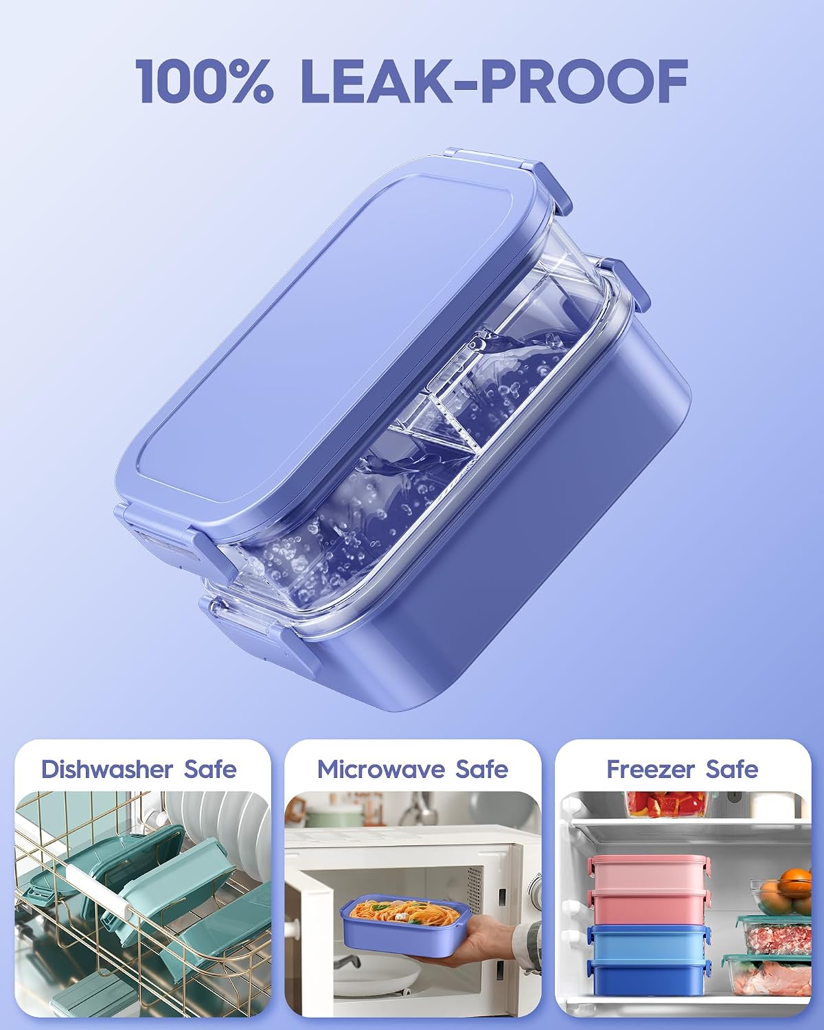 KEMETHY Adults Bento Lunch Box Set with Thermo Bag, 74oz Stackable Leak-proof 3-tiers Bento Box, Built-in Utensil and Sauce Container for Work, School, Dining Out (Gray)
