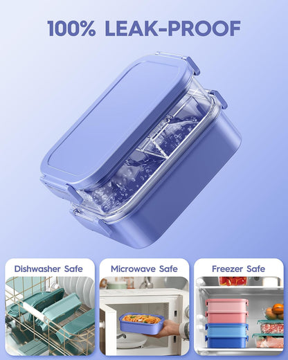 KEMETHY Adults Bento Lunch Box Set with Thermo Bag, 74oz Stackable Leak-proof 3-tiers Bento Box, Built-in Utensil and Sauce Container for Work, School, Dining Out (Gray)