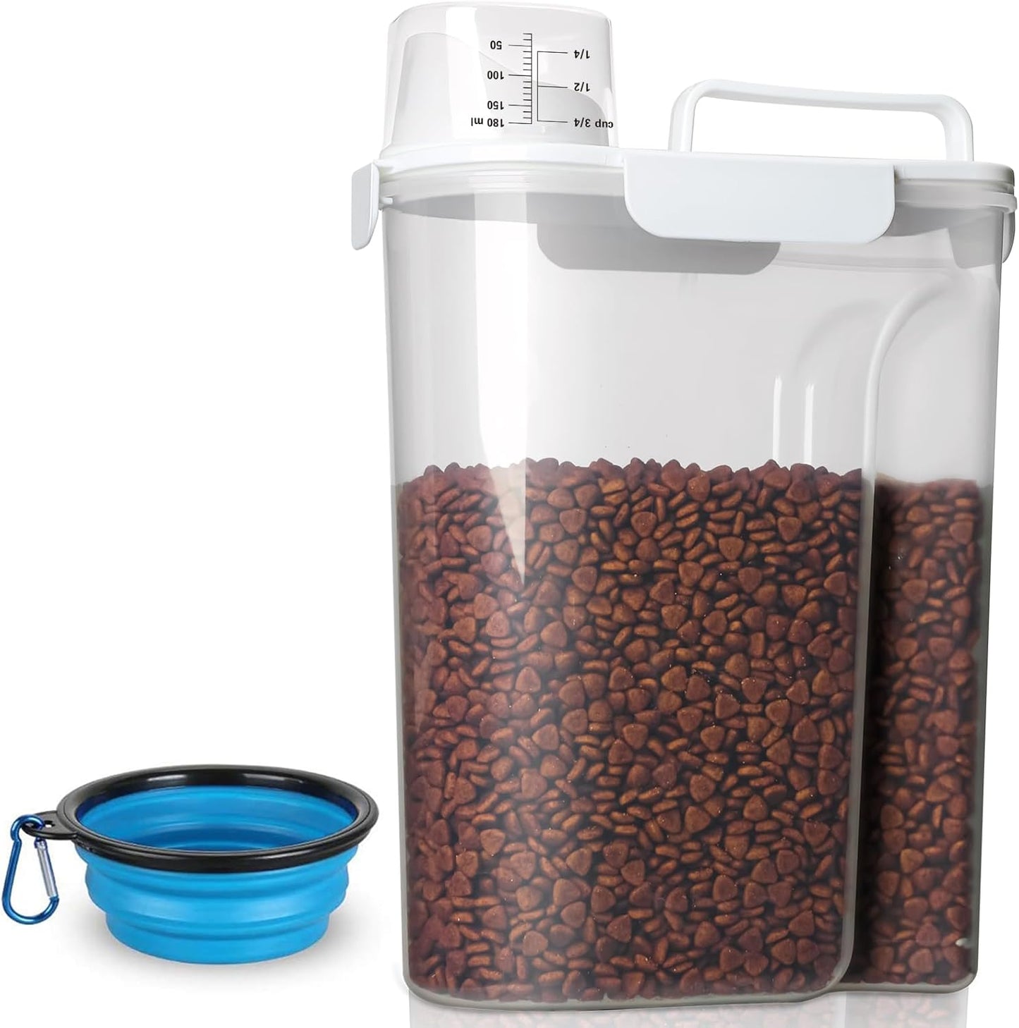 TIOVERY Upgraded Dog Food Storage Container Small, Cat Food Container Airtight, Pet Food Container Dispenser with Pour Spout, Measuring Cup and 4 Seal Buckles for Dogs, Cats, Birds (Blue)