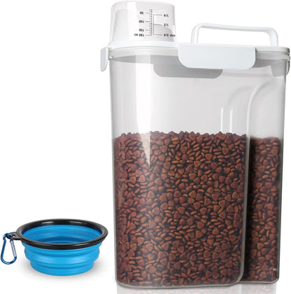 TIOVERY Upgraded Dog Food Storage Container Small, Cat Food Container Airtight, Pet Food Container Dispenser with Pour Spout, Measuring Cup and 4 Seal Buckles for Dogs, Cats, Birds (Blue)
