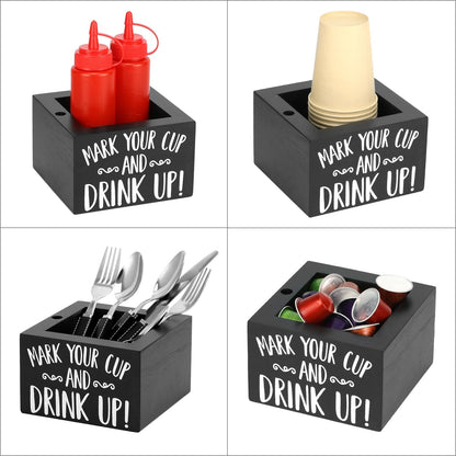 QWORK Disposable Cup Holder with Marker Slot - Solid Wood, Wooden Party Cup Holder, Drink Caddy Dispenser Organizer Drink Up Cup Holder for Kitchen, Parties, Bathrooms, Housewarming Party Decor