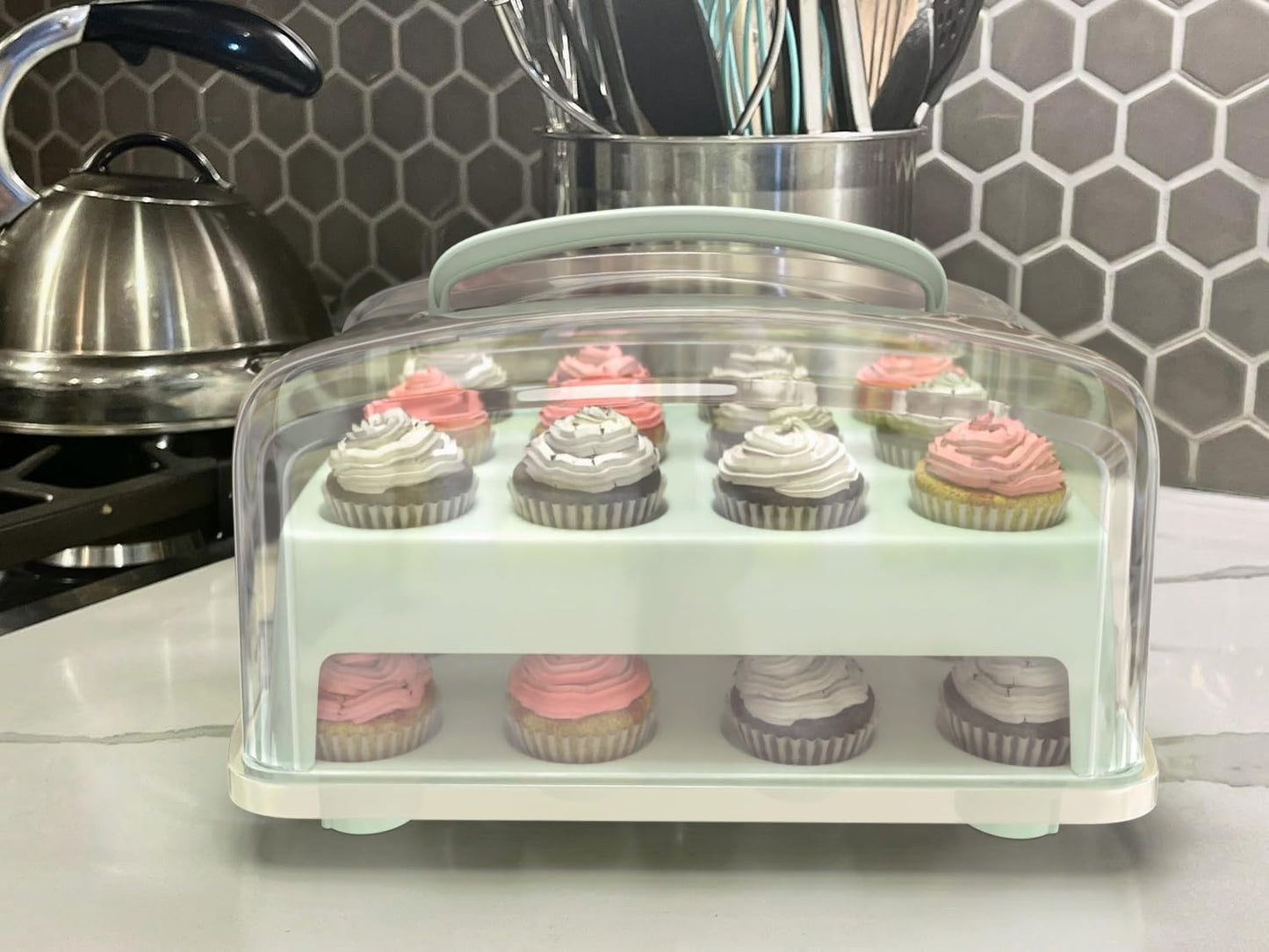Top Shelf Elements MINI Cupcake Box. NOT For Standard Size Cupcakes. Fashionable Green Carrier Holds 24 MINI-Size Cupcakes, Cupcake Traveler,