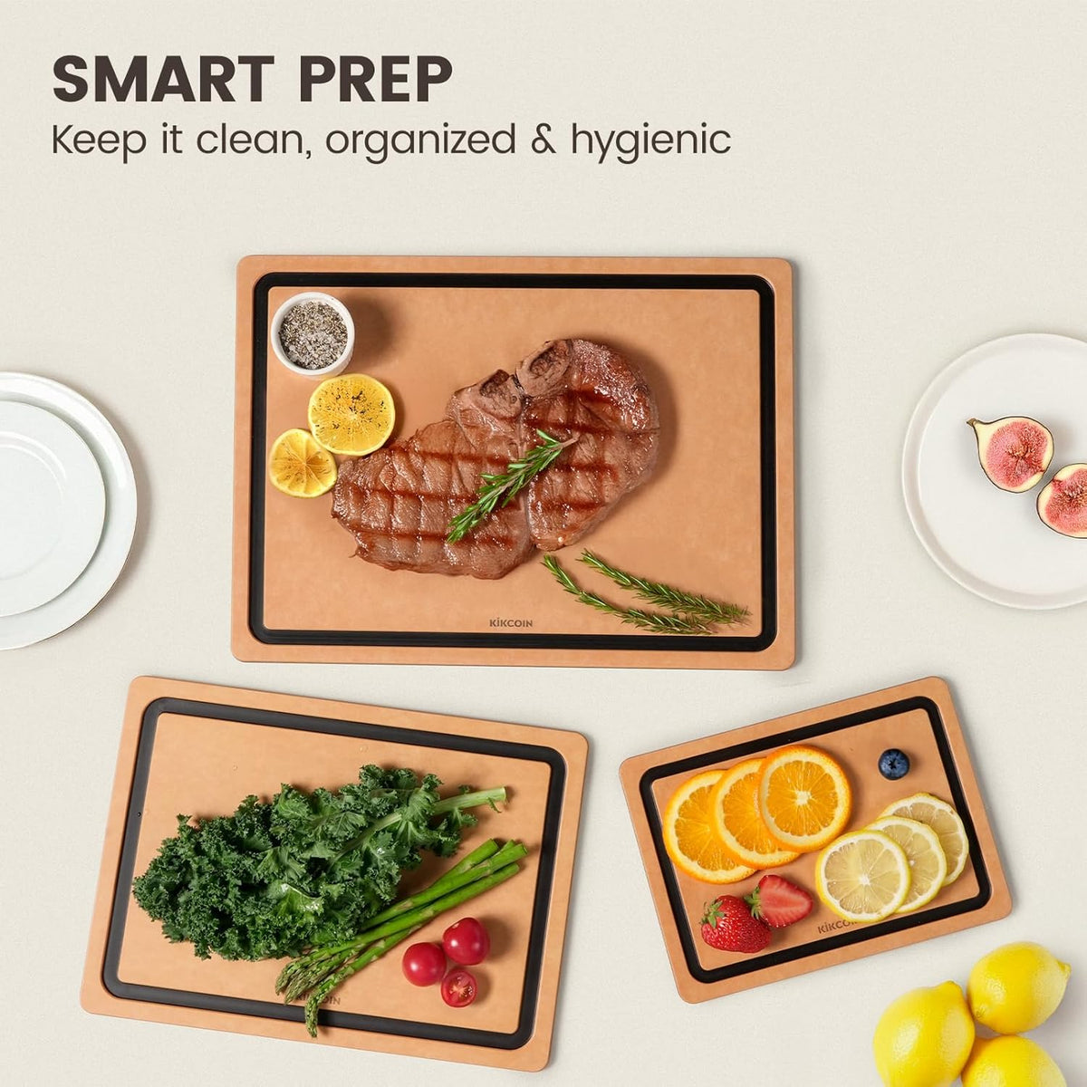 Kikcoin Wood Cutting Board, Cutting Boards for Kitchen Dishwasher Safe Non-slip Chopping Board with Juice Groove, Wood Fiber Composite Cutting Board with Hanging Hole, 14.6"*10.8"