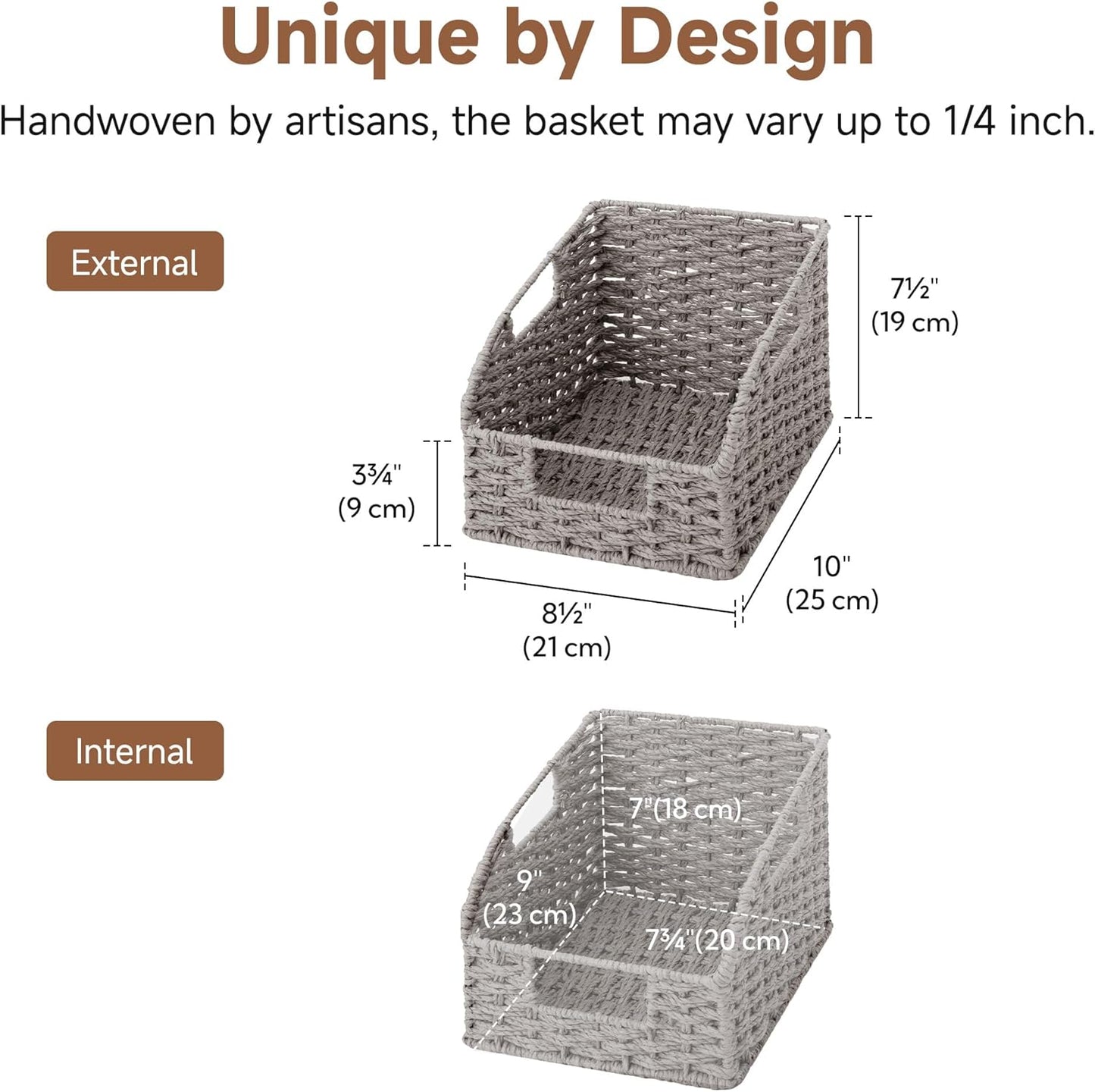 StorageWorks Water Hyacinth Pantry Storage Baskets, Wicker Baskets with Built-in Handles, Handwoven Shelf Baskets for Organizing, Pantry Organizers and Storage, 3 Pack