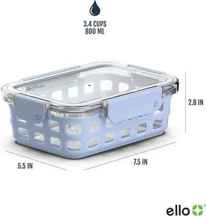 Ello Duraglass 3.4 Cup Meal Prep 10Pc,Set,Glass Food Storage Container with Silicone Sleeve and Airtight BPA-Free Plastic Lids,Dishwasher,Microwave & Freezer Safe,Evening Orchard,5 Count (Pack of 2)