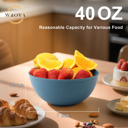 Wrova Wheat Straw Bowls for Kitchen set of 6,Anti-Scald Thick Soup Bowls 40oz,Microwave and Dishwasher Safe Bowl Sets, Unbreakable Cereal Bowl Sets. Vibrant Series