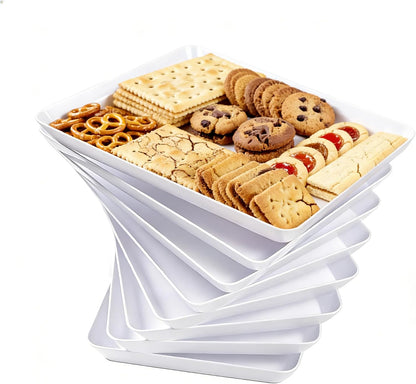 YOUBET 6 PCS Plastic Serving Trays - White Trays for Serving Food - Super Strong Disposable Platters, Heavy Duty Plastic Trays for BBQ, Picnic, Party, Wedding