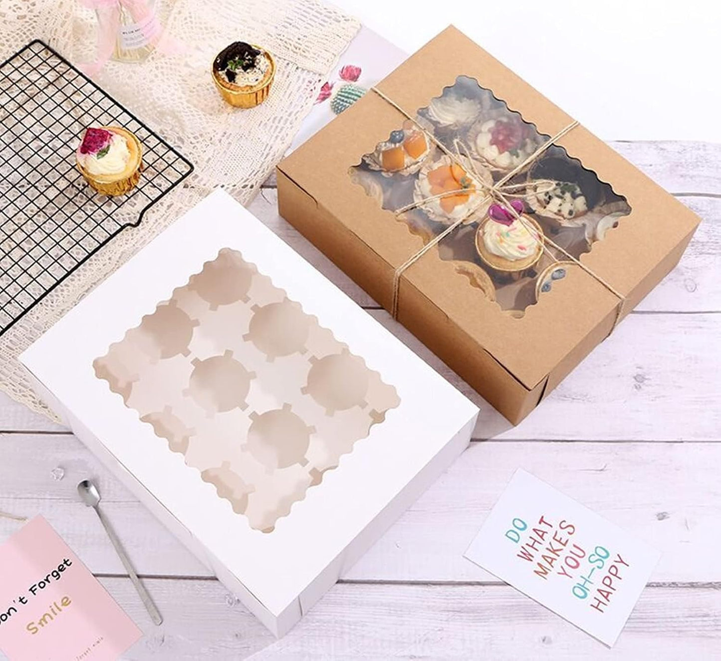 3-Set Cupcake Boxes Bulk with Clear Display Window Hold 12 Standard Cupcakes, Disposable Food Grade White Cupcake Carrier Cupcake Container, Perfect for Cupcakes Muffins Cookies Pastries