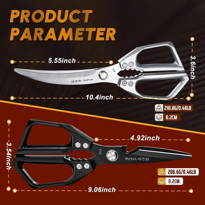 HUUSK Kitchen Scissors Set Silver - Stainless Steel Kitchen Shear, Sharp Meat Scissors, Heavy Duty Poultry Shears, Japanese Cooking Scissor for Food, Gifts for Men Women