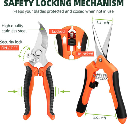 EWPJDK 3 Pack Garden Pruning Shears Scissors Clippers Stainless Steel