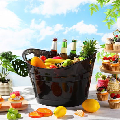 meekoo 6 Pcs Plastic Ice Buckets Bulk with Handles 4.5L Oval Storage Tub Large Capacity Ice Drink Bucket for Party Bar Wine Beer Champagne Beverage Bottle Cooler (4.5 L,Orange)