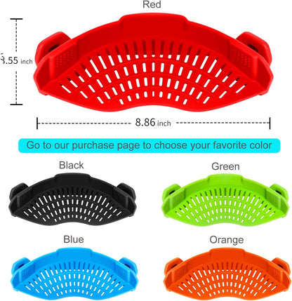 AUOON Clip On Strainer Silicone for All Pots and Pans, Pasta Strainer Clip on Food Strainer for Meat Vegetables Fruit Silicone Kitchen Colander